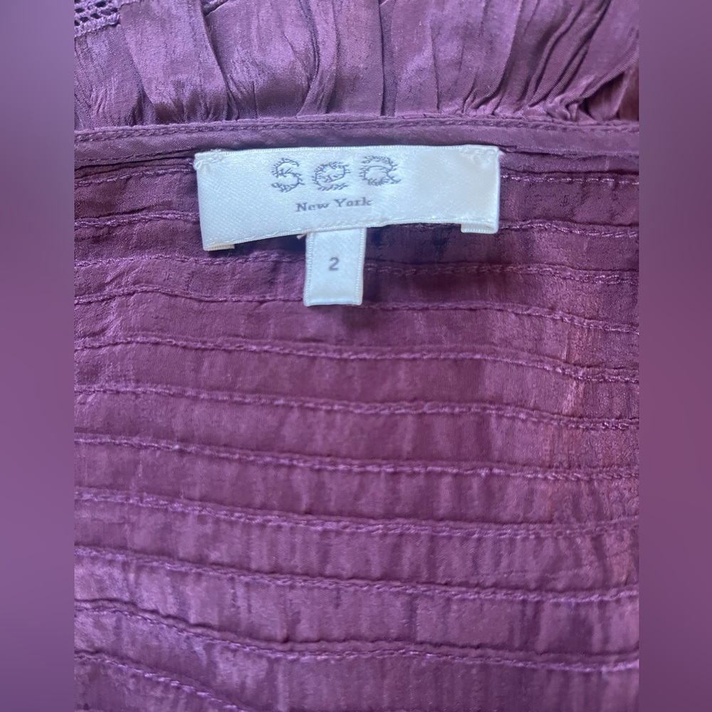 NWT Sea New York Maroon/Plum Poppy Pintuck Tassel Layered Midi Dress Sz 2 - Picture 11 of 15